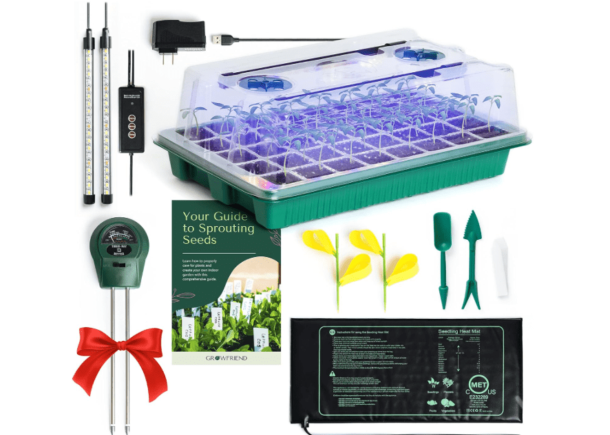
GROWFRIEND Upgraded Seed Starter Tray with Grow Lights and Heat Mat, 3-in-1 Soil Meter, & Sticky Gnat Traps, 40-Cell Seed Growing Tray, Germination