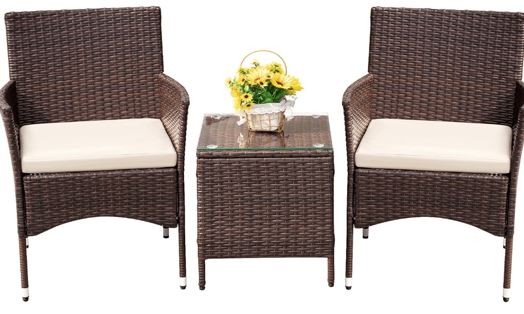  Devoko Patio Porch Furniture Sets 3 Pieces PE Rattan Wicker Chairs with Table Outdoor Garden Furniture Sets (Brown/Beige