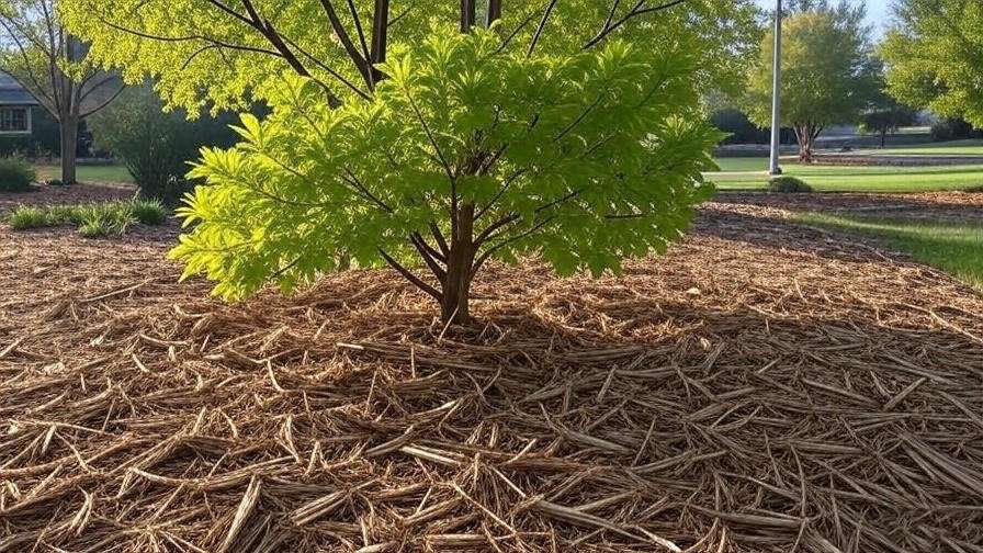 Spring tree with properly applied wood chip mulch" 