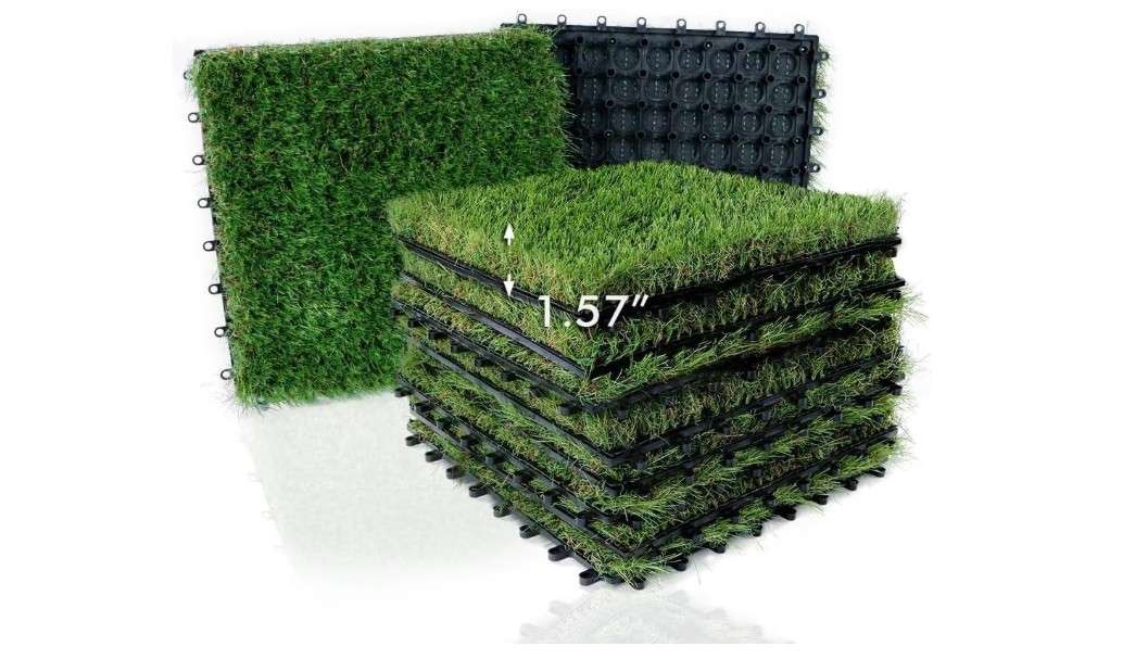  XLX TURF Outdoor Artificial Grass Tiles Interlocking Turf Squares 9 Pack, 12"x12" Fake Grass Mat for Balcony Patio Deck Flooring Decor, Pets Dog Pee