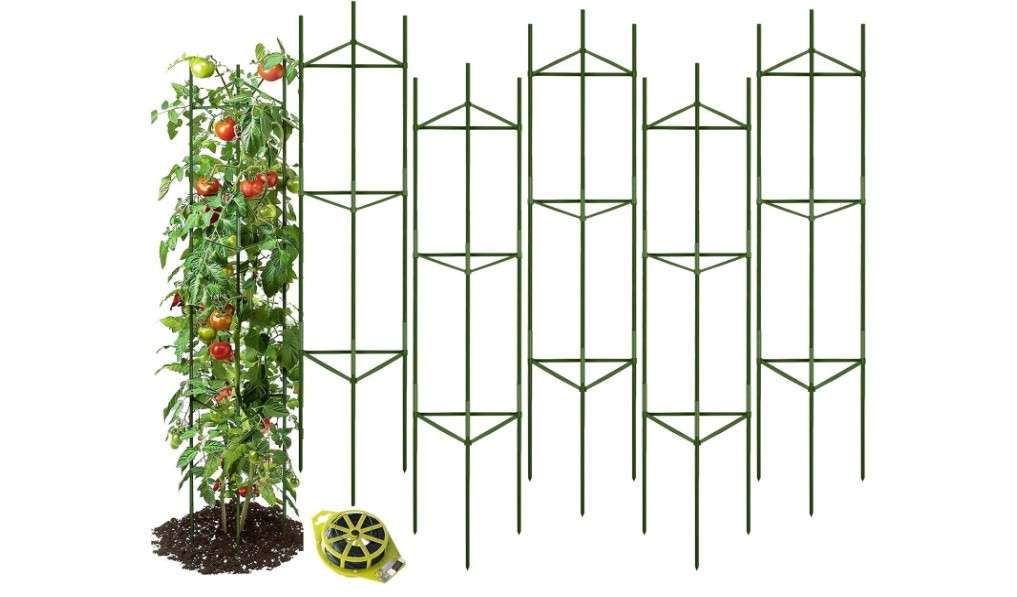  GROWNEER 6 Packs Tomato Cages for Garden, 51 Inches Tomato Trellis Plant Stakes Support, Tomatoes Plant Cage with 164Ft Twist Tie, for Vegetable Flowers