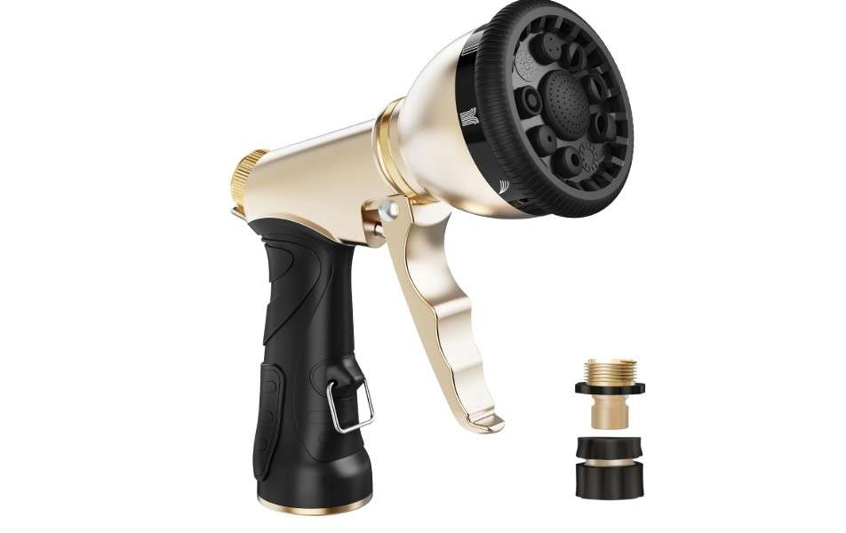  RAINPOINT Garden Hose Nozzle, Heavy Duty Metal Water Hose Sprayer Nozzle with 9 Adjustable Spray Patterns, High Pressure Hand Sprayer for Watering Plants
