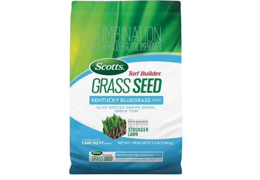  Scotts Turf Builder Grass Seed Kentucky Bluegrass Mix with Fertilizer and Soil Improver, Grows Dense, Green Turf, 2.4lbs. 