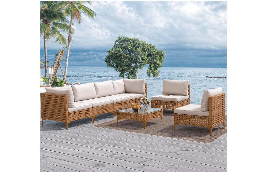  YITAHOME 7-Piece Patio Furniture Set, All-Weather PE Wicker Patio Conversation Set for Backyard Deck Poolside Porch, Outdoor Sectional Sofa with Coffee