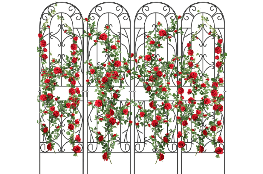 
4 Pack Metal Garden Trellis for Climbing Plants, Black Metal Garden Trellis for Vines Plant Rose Vegetable Support,Large Decorative Outdoor Trellis