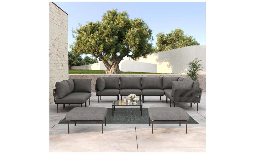  LayinSun 11 Pieces Rope Woven Patio Furniture Set, Modern Modular Sectional Sofa with Coffee Table and Upgrade Thickness Cushion