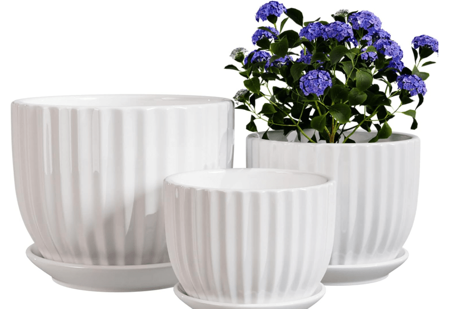 Ton Sin White Plant Pots Set of 3,Indoor Ceramic Flower Pot with Saucers,6.7"&5.5"&3.9" Inch Small to Medium Sized Planters for Plants