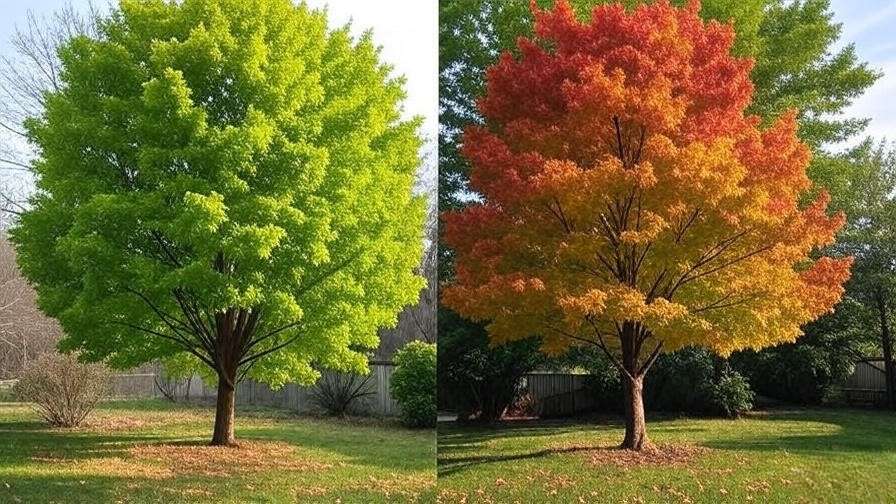 Seasonal timeline of a maple tree from spring to winter"