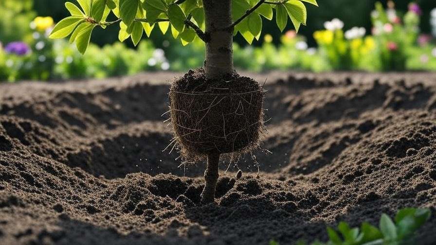 Step-by-step guide to planting a cherry tree with proper root ball placement"
