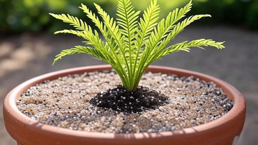 Well-draining soil mix with sand and perlite for a healthy fern palm tree."