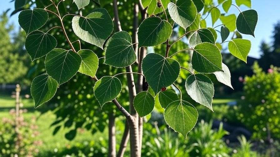 "Swedish aspen tree with leaf spot disease next to a healthy tree in a garden".