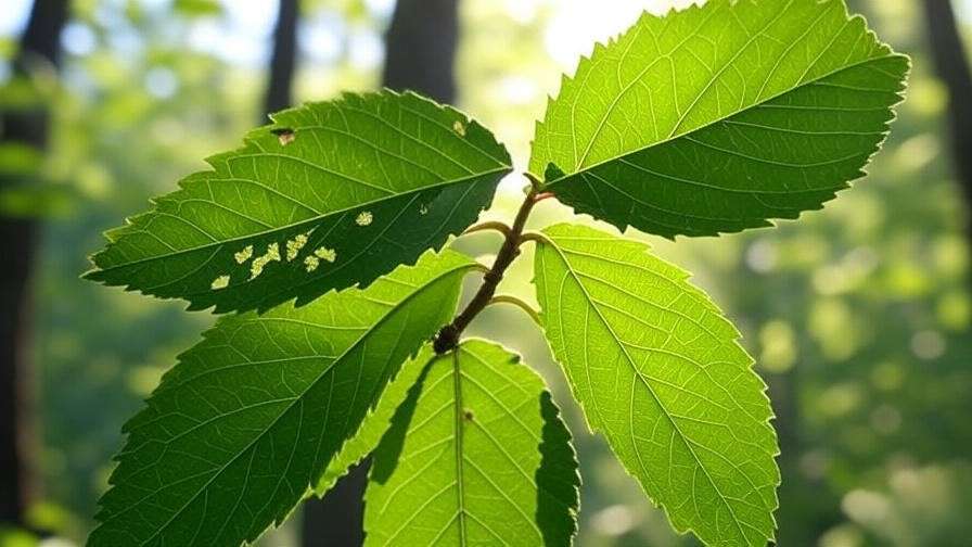 Cherry tree leaves showing pest damage next to a healthy leaf