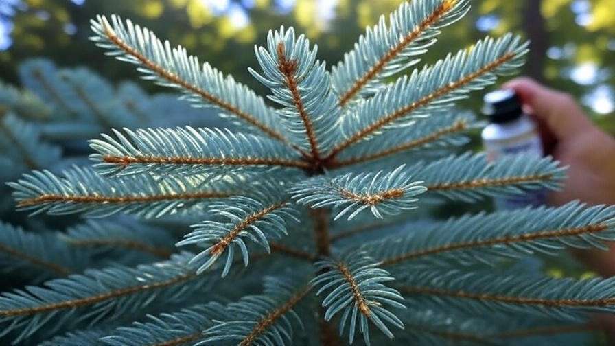 Identifying aphids and spider mites on Fir Tree Noble needles during pest inspection