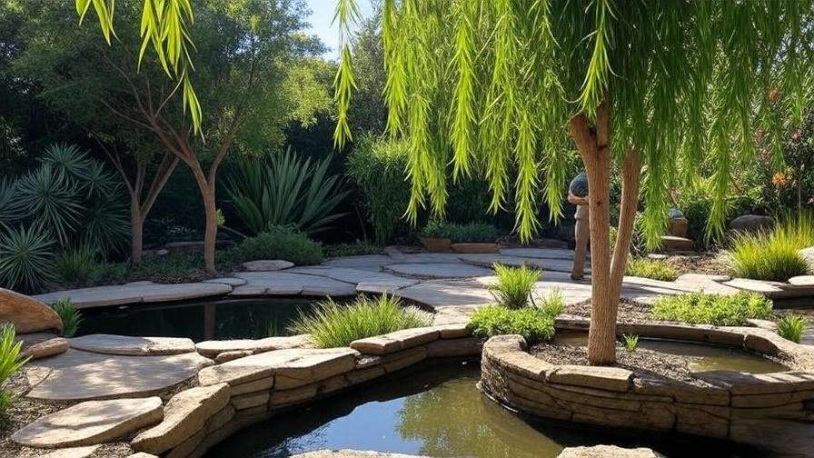 Willow myrtle trees with pest signs and natural neem oil treatment in a garden.