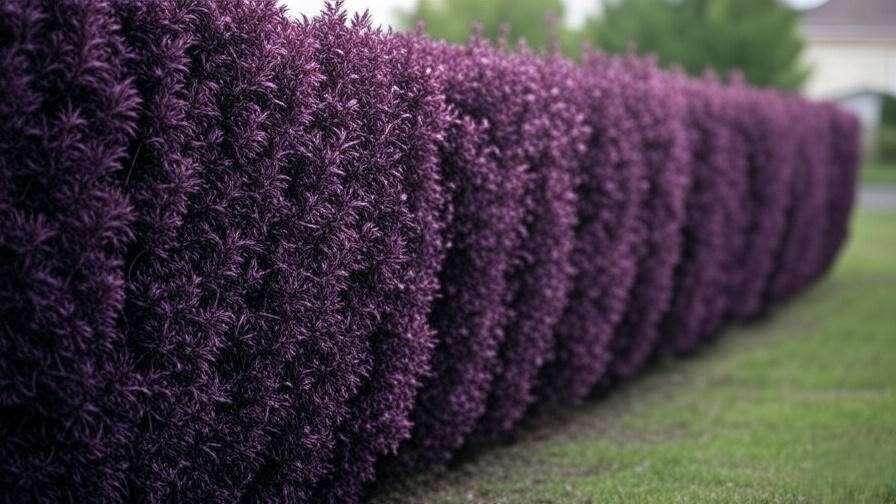 Dense purple willow hedge providing privacy in a suburban yard."