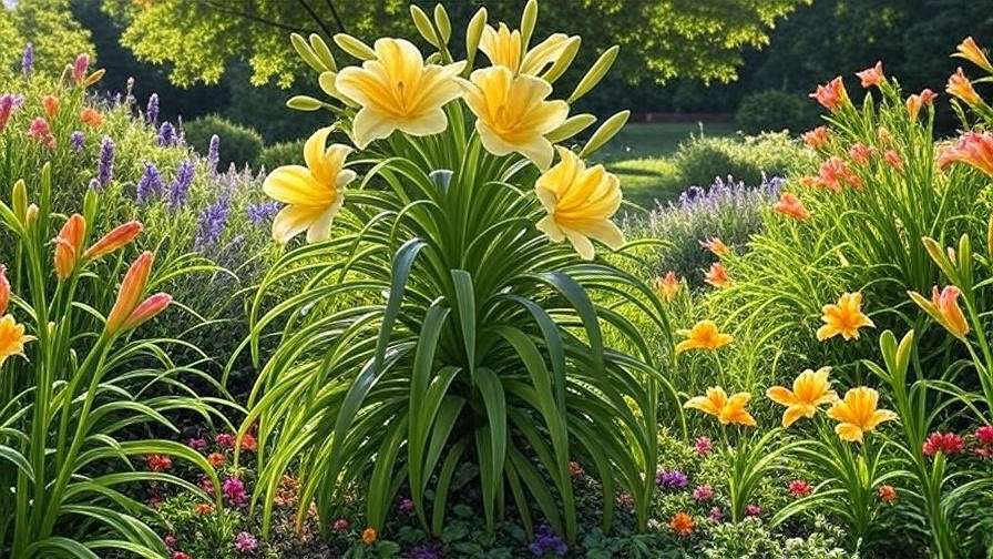 Garden design with tree lilies as a focal point and companion plants like lavender."
