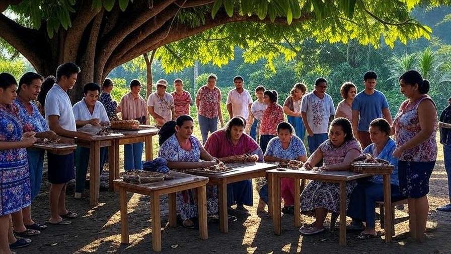 Cultural festival under a parota tree in a Costa Rican village".