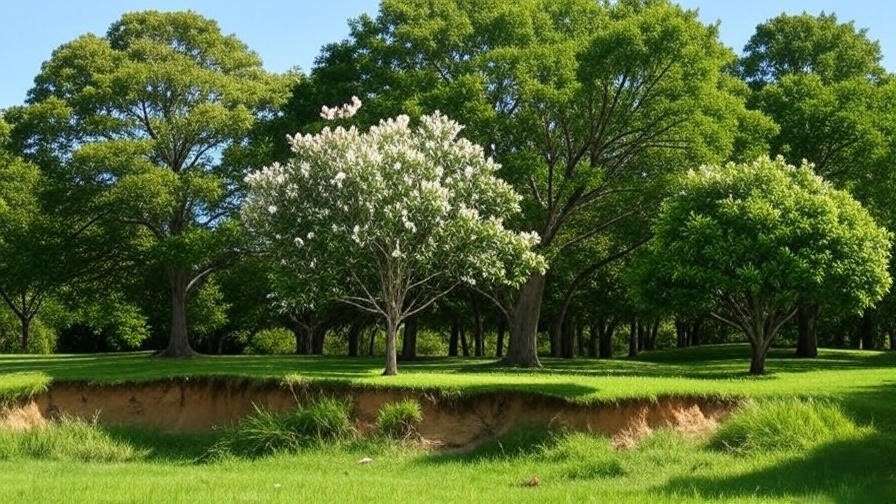 Southern tree grove with birds nesting, showcasing environmental benefits.