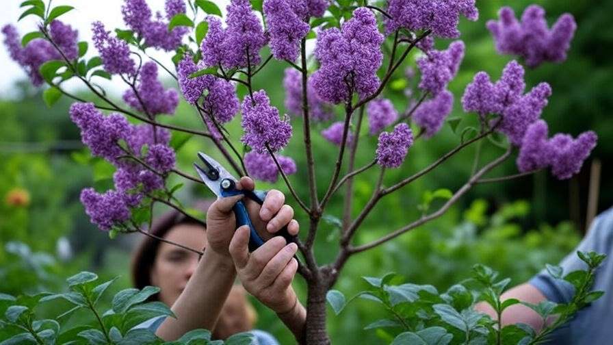 Pruning a Korean lilac tree with shears for vibrant blooms