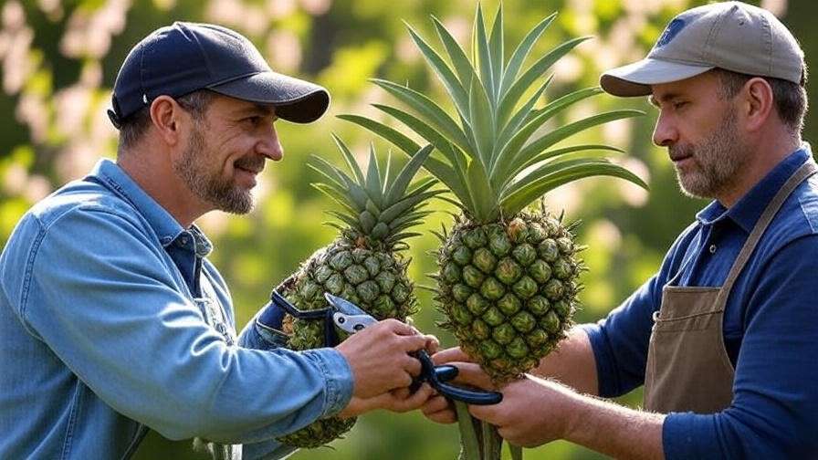 Gardener pruning a healthy pineapple pear tree with shears in spring."