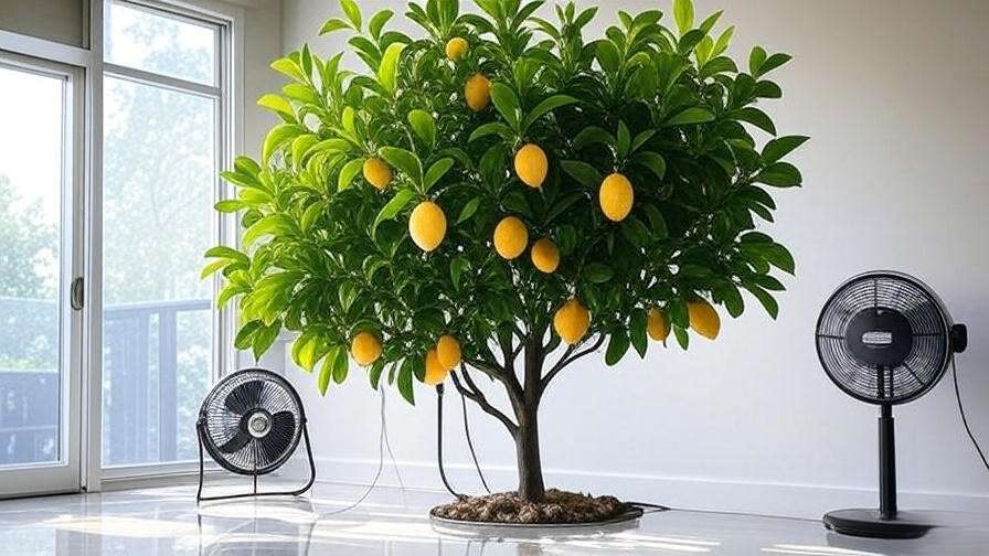 Lemon tree with PAR meter and reflective surfaces for expert grow light care".