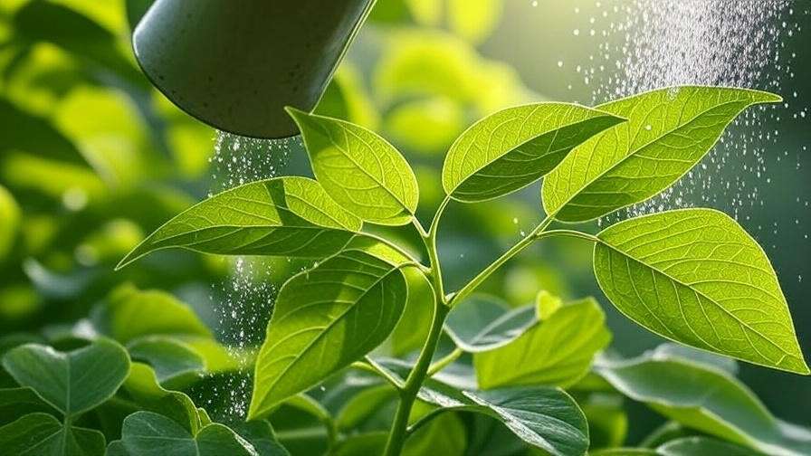 Jewel tree being fertilized with diluted liquid fertilizer on a healthy leaf"