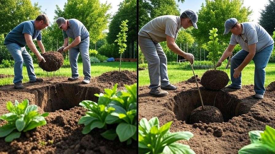 Step-by-step process of planting a Lincoln tree with mulch and soil