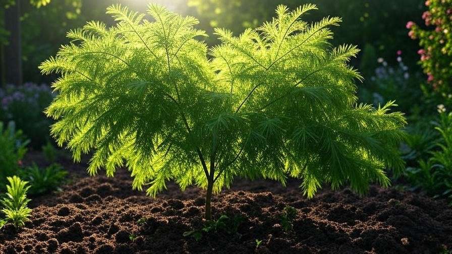 Feather tree thriving in well-draining soil under sunlight in a natural garden.