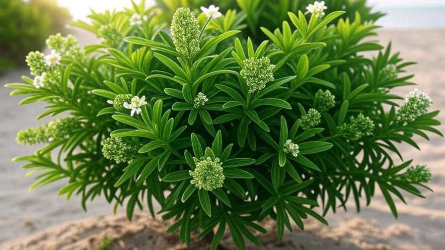Close-up of thriving tree peppermint with green foliage and white flowers in well-draining soil."