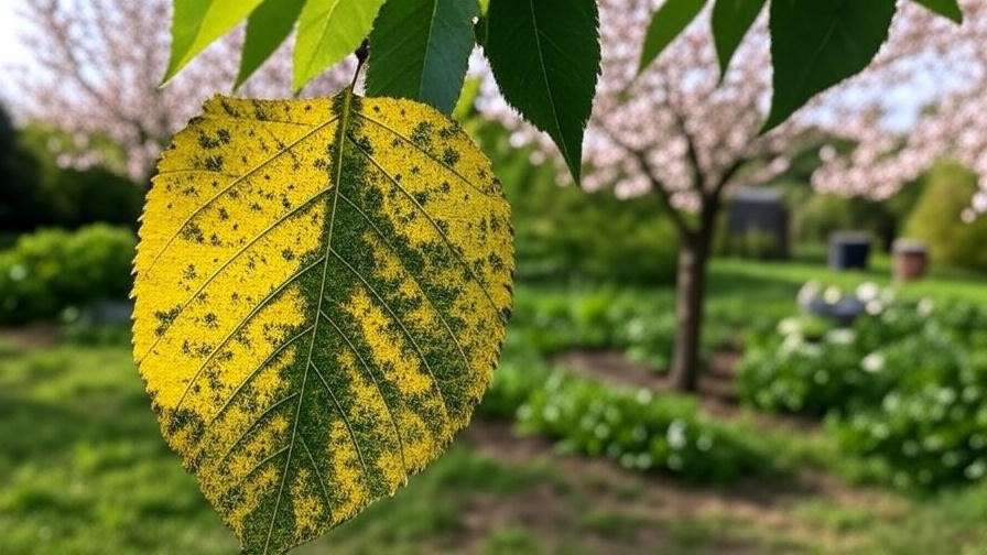 Cherry tree leaf with leaf spot disease next to a healthy leaf".