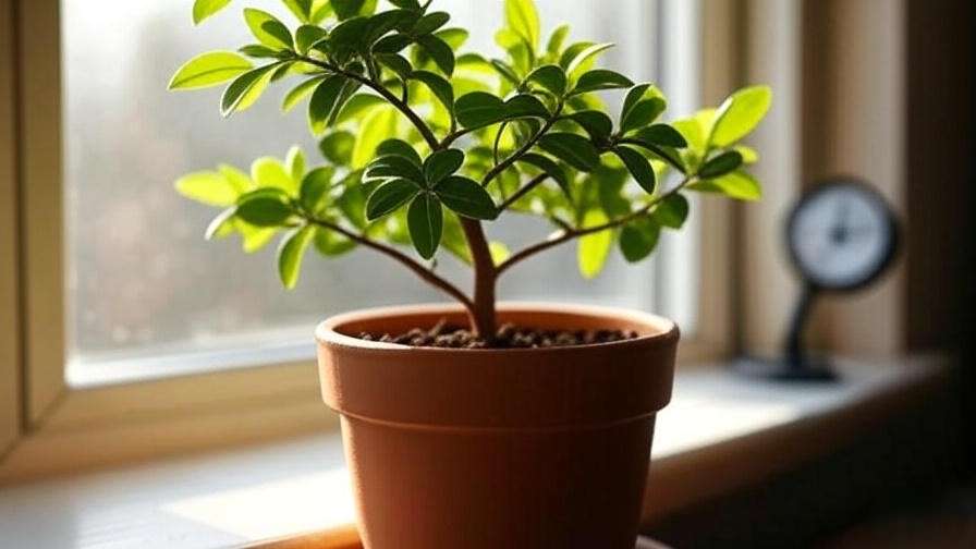 Pixel tree thriving in bright indirect indoor light setup with windowsill placement.
