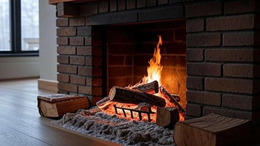 Cozy fireplace with a long-lasting oak firewood fire and rustic brick interior