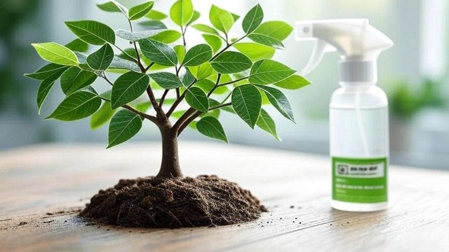 Money tree with spider mites and neem oil spray bottle".