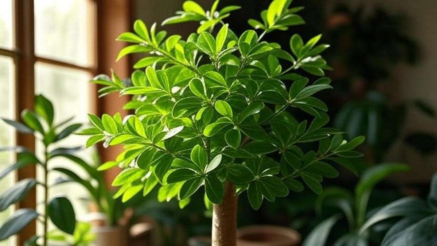 Thriving Money Tree in bright indirect light near window with grow light."