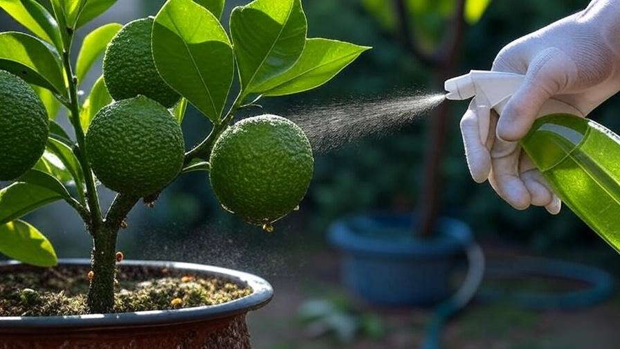 Organic pest control methods for aphids on kaffir lime tree.