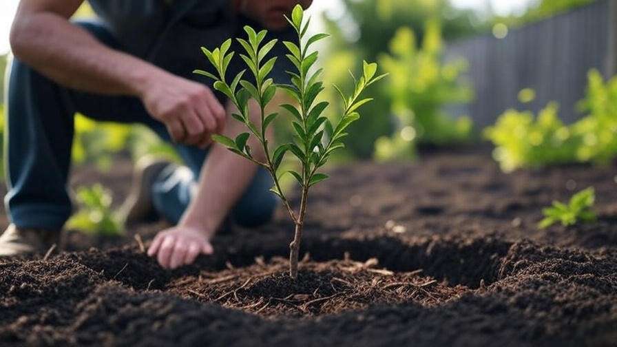 Step-by-step planting of a young holly tree in well-draining soil with mulch."