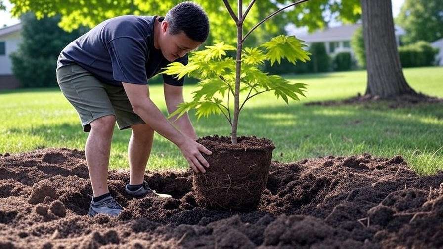 Step-by-step planting of a Japanese laceleaf maple tree in well-draining soil with compost."