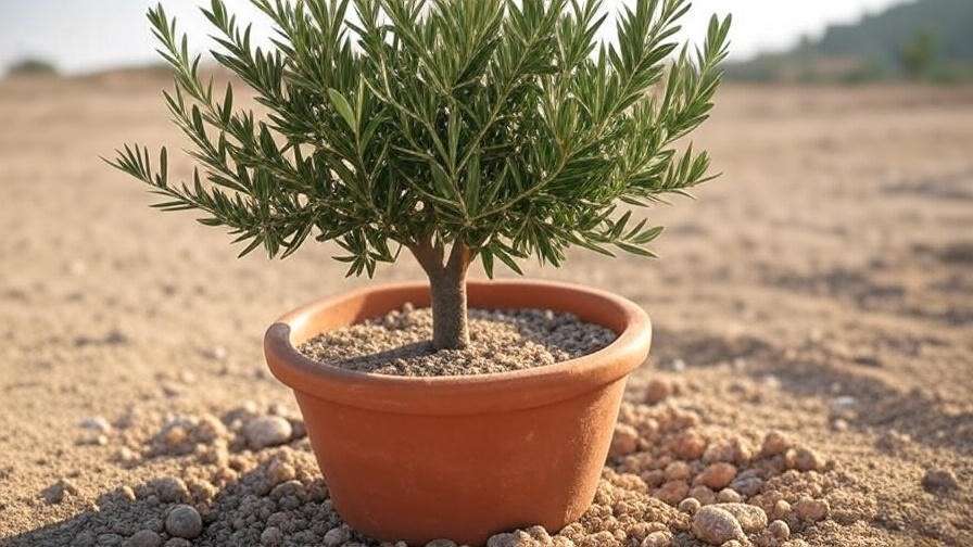 Little Ollie olive tree in a terracotta pot with well-drained sandy soil outdoors"