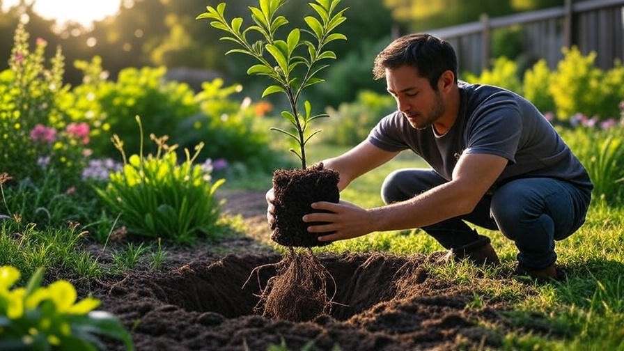 Step-by-step planting of an Olive Arbequina tree in a bright garden