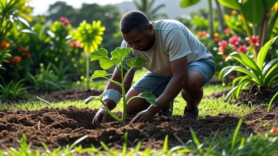 Step-by-step planting of a pumpkin tree seedling with compost in well-draining soil."