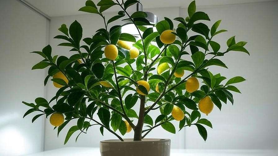 "Diagram of ideal grow light positioning for lemon tree with reflective Mylar surfaces".
