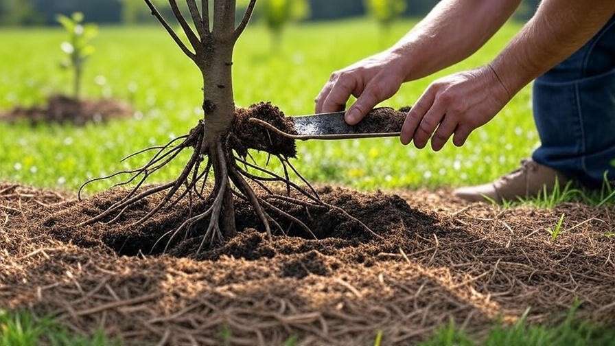 "Step-by-step planting of bare root apple tree with soil and mulch".