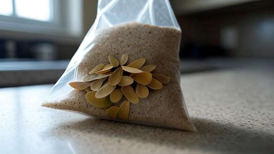 Sugar maple seed stratification process in a refrigerator with moist sand."