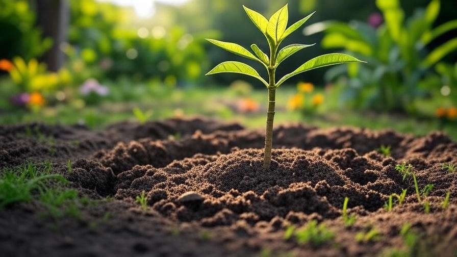 Prepared planting site with frangipani sapling and well-draining soil."
