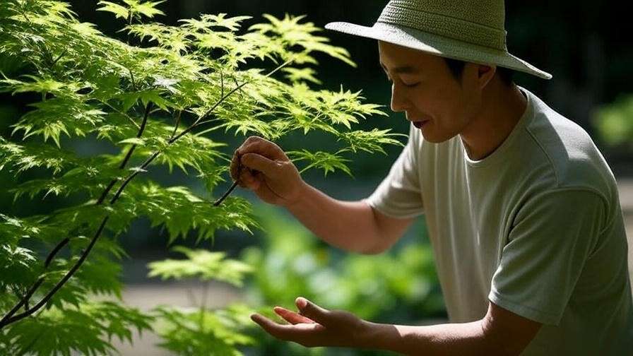 "Japanese laceleaf maple tree with pest damage being treated with neem oil spray."