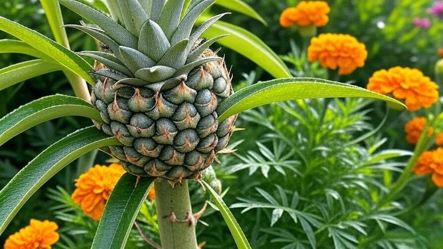 "Pineapple pear tree with aphids and ladybug predator in a garden."