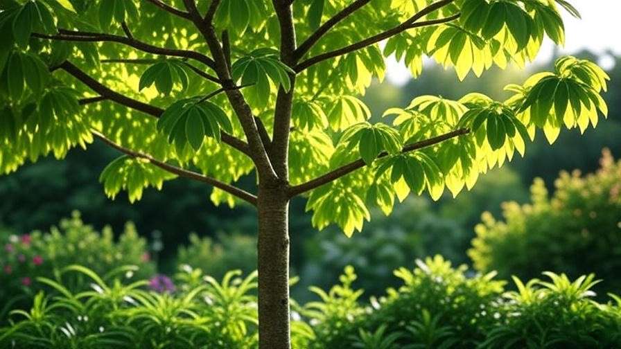 Chestnut tree with pruned branches and healthy leaves".