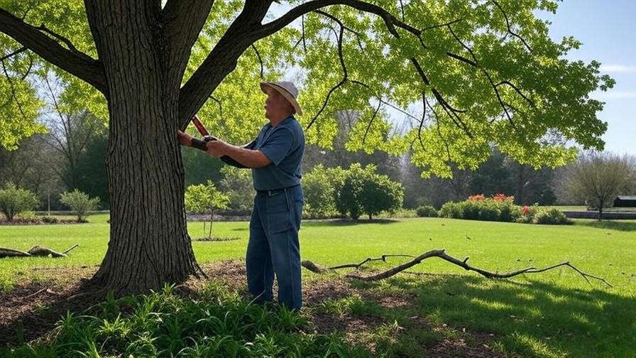 Gardener pruning a healthy Lincoln tree in a sunny garden
