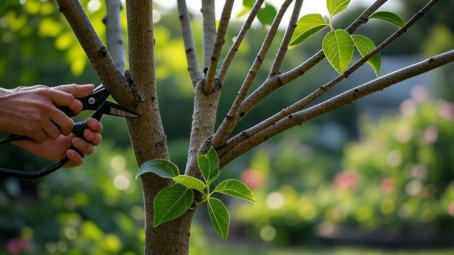 "Pruning a lemonade tree with shears in a sunny garden
