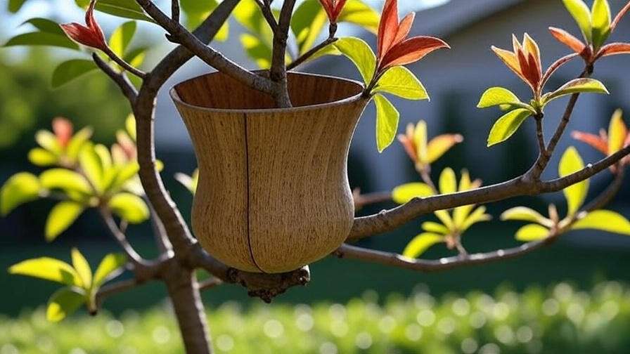 Pruning branches on thriving Red Baron Peach Tree for better fruit yield.